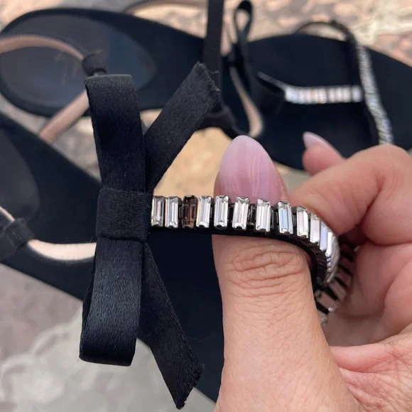 Giuseppe Zanotti Black Grosgrain Crystal Sandals Size 38
